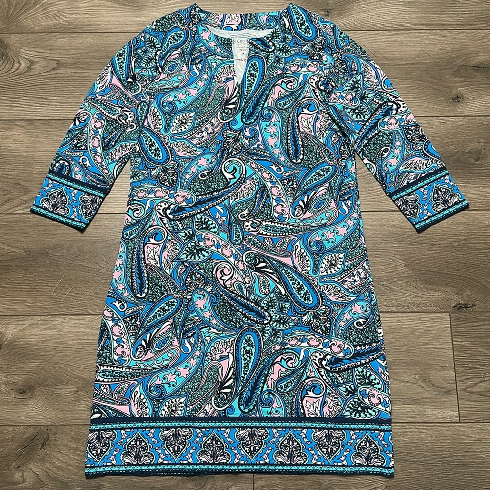 Coolibar Oceanside Tunic Dress Blue‎ Paisley Beach Swim Coverup Size Small